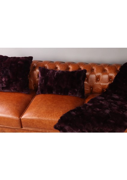 Bordo Doğal Kürk Koltuk Şal Takımı Şal 50 x 180 Cm, Yastık 50 x 50 Cm, Bel Yastığı 35 x 60 cm modelleri
