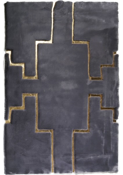 Gold Varaklı Gri Peluş Halı 80 x 150 cm