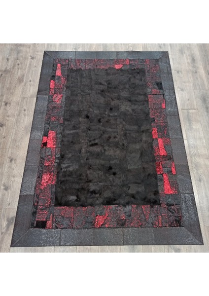 Dana Derisi Bordürlü Siyah Kırmızı Varaklı Siyah Toskana Halı 120 x 180 cm