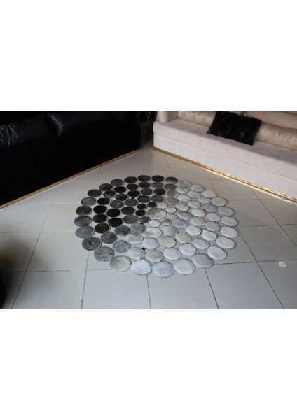 Yuvarlak Gri Dana Derisi Puantiyeli Halı 150 x 150 cm