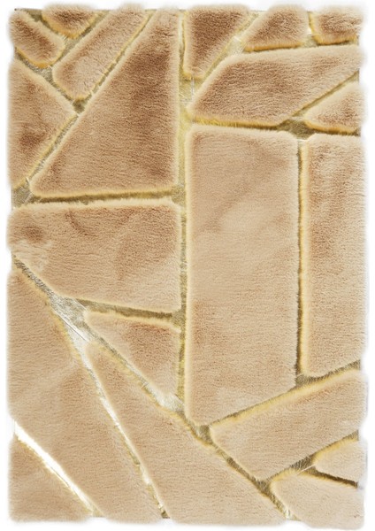 Gold Varaklı Krem Peluş Halı 160 x 230 cm