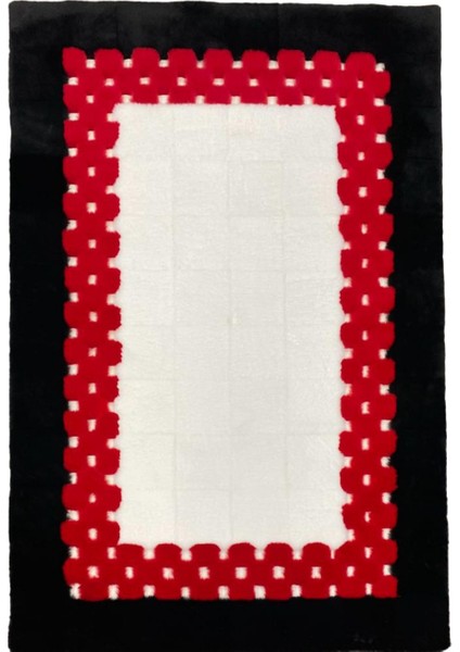 Beyaz Kırmızı Peluş Halı 160 x 230 cm