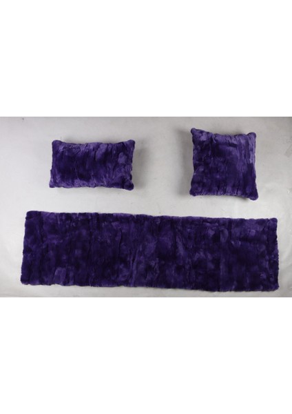 Mor Doğal Kürk Koltuk Şal Takımı Şal 50 x 180 Cm, Yastık 50 x 50 Cm, Bel Yastığı 35 x 60 cm