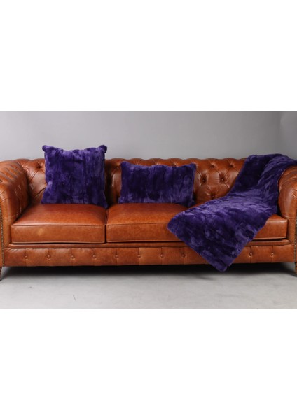 Mor Doğal Kürk Koltuk Şal Takımı Şal 50 x 180 Cm, Yastık 50 x 50 Cm, Bel Yastığı 35 x 60 cm modelleri