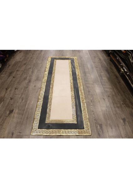 Gold Varaklı Gri & Krem Peluş Halı 160 x 230 cm