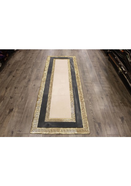 Gold Varaklı Gri & Krem Peluş Halı 80 x 150 cm