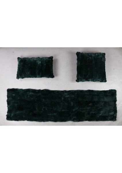 Yeşil Doğal Kürk Koltuk Şal Takımı Şal 50 x 180 Cm, Yastık 50 x 50 Cm, Bel Yastığı 35 x 60 cm