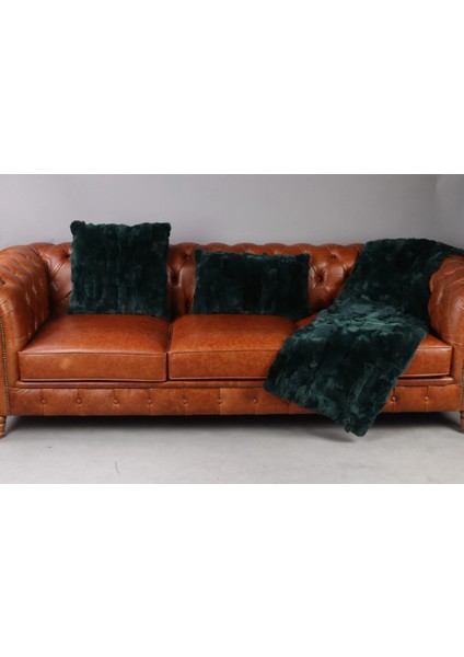 Yeşil Doğal Kürk Koltuk Şal Takımı Şal 50 x 180 Cm, Yastık 50 x 50 Cm, Bel Yastığı 35 x 60 cm indirimleri