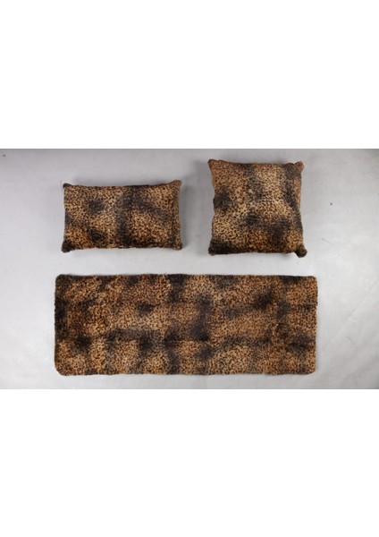 Kahverengi Dana Derisi Koltuk Şal Takımı Şal 50 x 180 Cm, Yastık 50 x 50 Cm, Bel Yastığı 35 x 60 cm