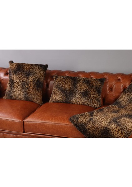 Kahverengi Dana Derisi Koltuk Şal Takımı Şal 50 x 180 Cm, Yastık 50 x 50 Cm, Bel Yastığı 35 x 60 cm