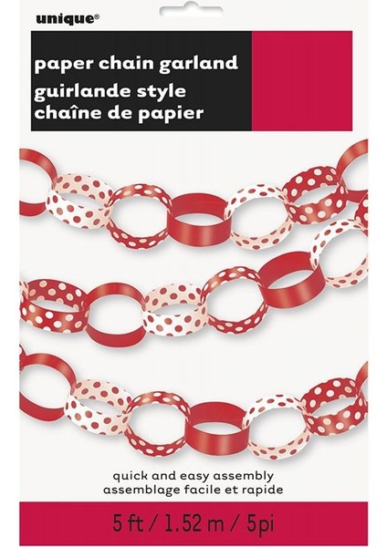 Kırmızı Renk Iç Içe Geçmiş Karton Halka Zincir Dekor Garland Süs 152 cm fiyatları