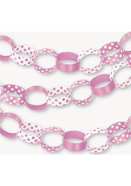 Pembe Renk Iç Içe Geçmiş Karton Halka Zincir Dekor Garland Süs 152 cm