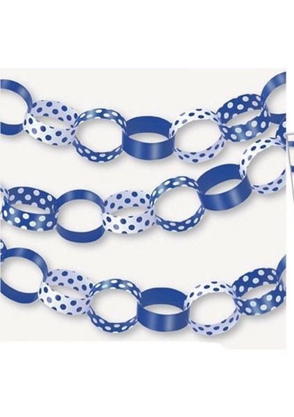 Lacivert Renk Iç Içe Geçmiş Karton Halka Zincir Dekor Garland Süs 152 cm