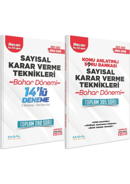 Emsal Yayınları AÖF Sayısal Karar Verme Teknikleri Soru Bankası ve Deneme Seti 2023 Güncel Basım