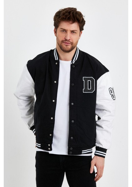 Oversize Renk Bloklu Kot Kolej Mont Siyah