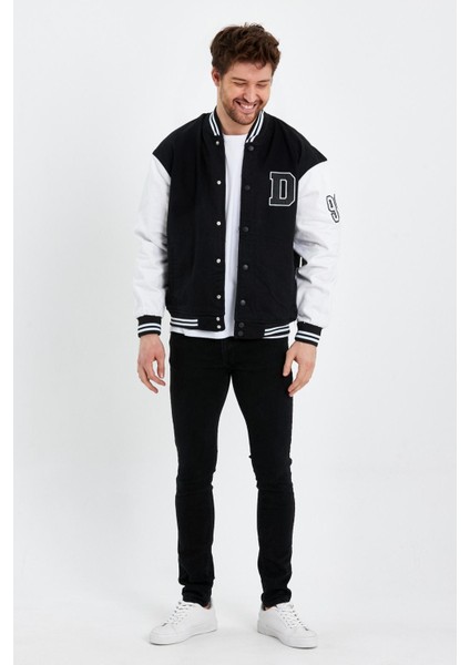 Oversize Renk Bloklu Kot Kolej Mont Siyah fırsatları