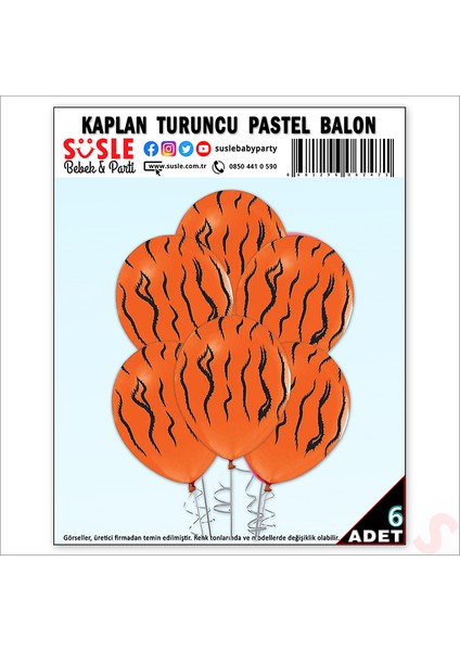 Kaplan Baskılı Turuncu Balon, 30CM x 6 Adet