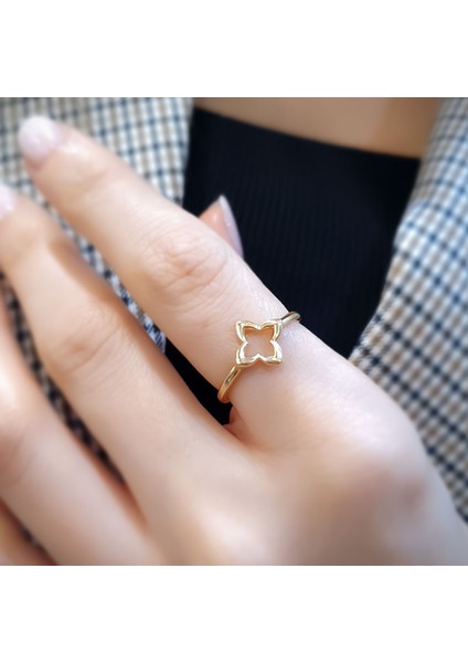 14K Sade Altın Çiçek Yüzük