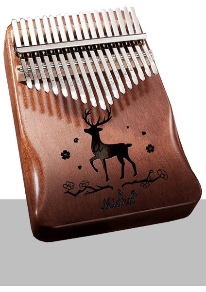 KLX-520 Hakiki Ağaç Kalimba Geyik Desenli Ahşap Full Set 17 Çelik Tuşlu