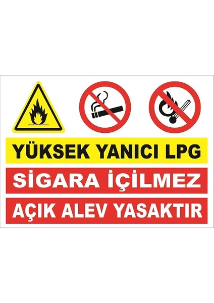 Yüksek Yanıcı Lpg- Sigara Içilmez Açık Alev Yasaktır Levhası