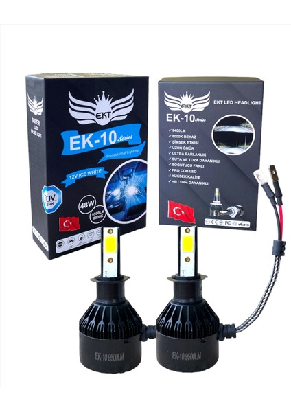 Ek-10 Marka 9500 Lümen Beyaz LED Xenon H1-H3-H4-H7-H11-H27-9005-9006