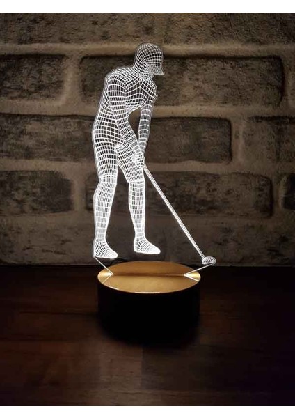 Golfçü Figürlü Dekoratif Hediye Led Masa Lambası | 7 Işık Rengi | Ahşap Taban