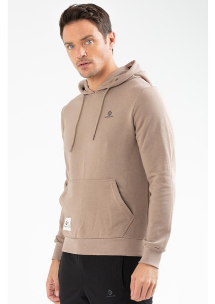 Vizon Regular Fit Düz Pamuklu Kapüşonlu Kanguru Cep Erkek Sweatshirt - XC2173