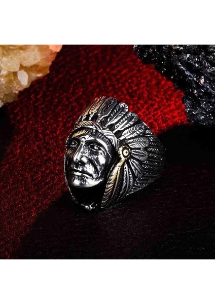 925 Ayar Gümüş Geronimo Apache Simülasyon Model 3D Görünümlü Taşsız Erkek Yüzük