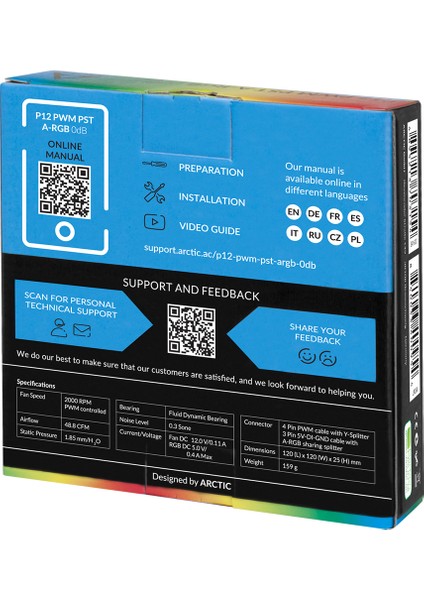 Arctıc P12 Pwm Pst A-Rgb 120MM 0-2200 Rpm 0db Yarı Pasif Yüksek Basınçlı Kasa Fanı (AR-ACFAN00231A)