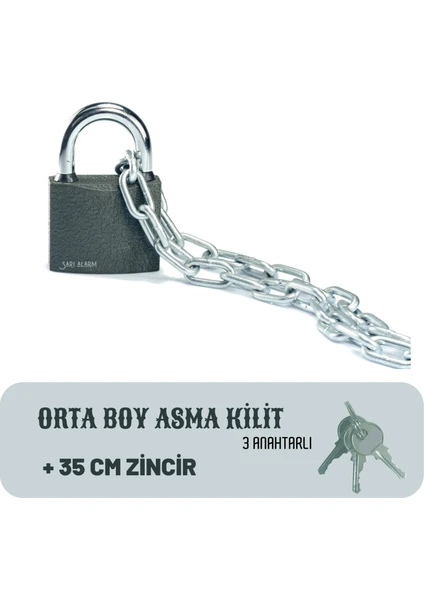 Zincirli Asma Kilit Orta Boy 3 Anahtarlı