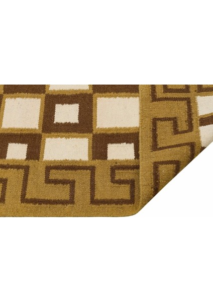 Kilim Kahverengi Geometrik Yün ve Pamuk Kilim Oda Salon Halısı