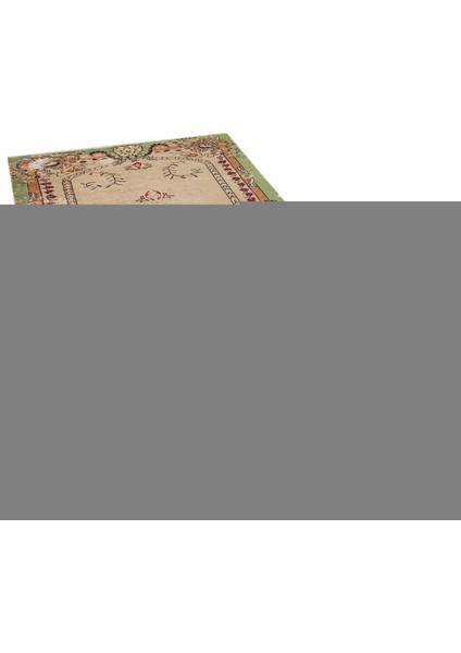 Vintage Yeşil Çiçekli Yün ve Pamuk El Dokuma Oda Salon Halısı