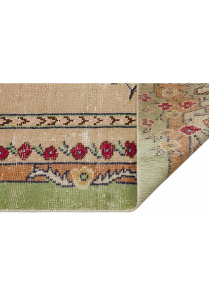 Vintage Yeşil Çiçekli Yün ve Pamuk El Dokuma Oda Salon Halısı modelleri