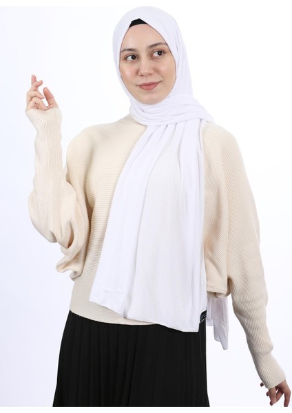 Tesettür Kadın Penye Şal Düz - Beyaz