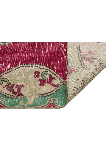 Vintage Fuşya Göbekli Yün ve Pamuk El Dokuma Oda Salon Halısı