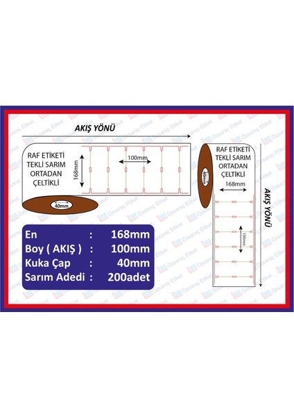 Raf Etiketi 100X168 200 Sarım Yatay Ortadan Çeltikli