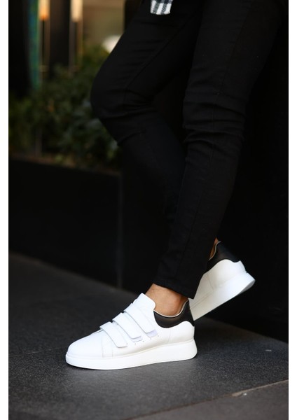 - Beyaz Deri Cırtlı Sneakers Erkek Ayakkabı