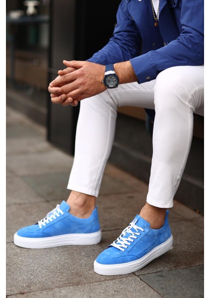 - Mavi Süet Bağcıklı Sneakers Erkek Ayakkabı