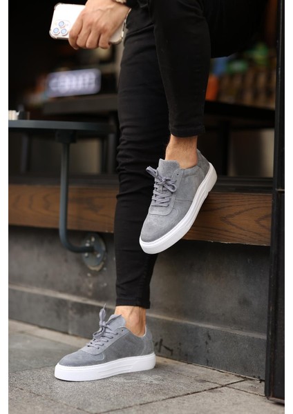 -Gri Süet Bağcıklı Sneakers Erkek Ayakkabı