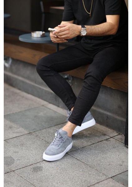 -Gri Süet Bağcıklı Sneakers Erkek Ayakkabı