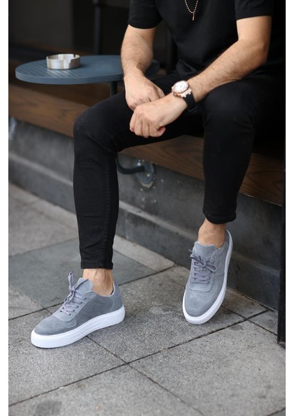 -Gri Süet Bağcıklı Sneakers Erkek Ayakkabı