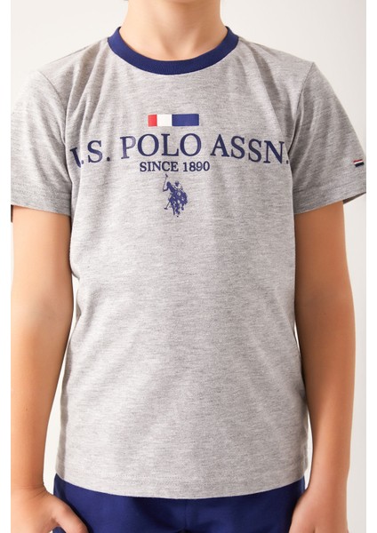 U.S. Polo Assn. Light Coffee Written Gri Melanj Erkek Çocuk Bermuda Takım