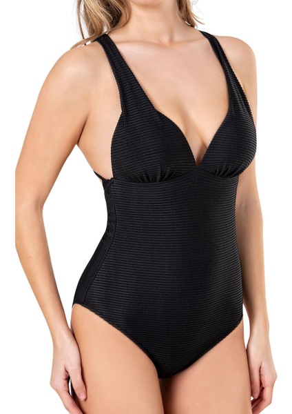 Kadın Yarım Dolgulu Dokulu Siyah Mayo fiyatları