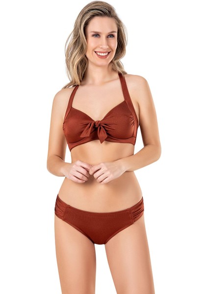 Kadın Fiyonk Detaylı Kiremit Bikini Takımı