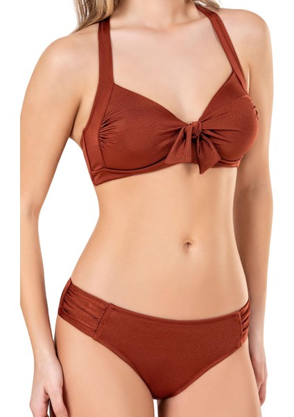 Kadın Fiyonk Detaylı Kiremit Bikini Takımı