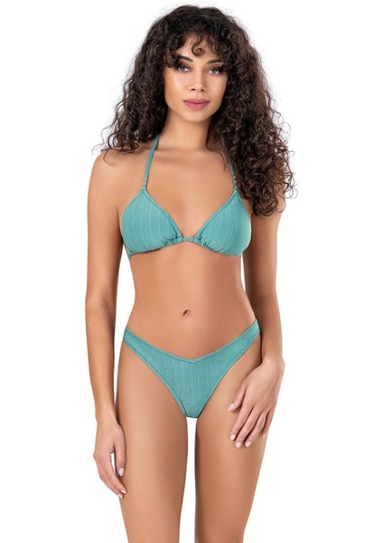 Kadın Aksesuar Detaylı Üçgen Yeşil Bikini Takımı