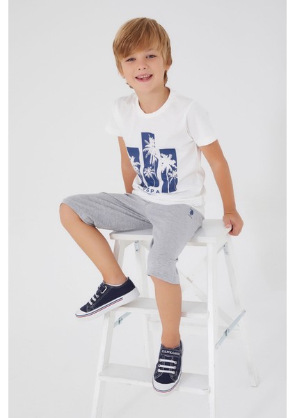 Palm Pattern Krem Erkek Çocuk Kapri Takım