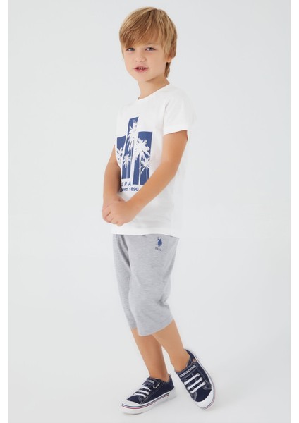 Palm Pattern Krem Erkek Çocuk Kapri Takım