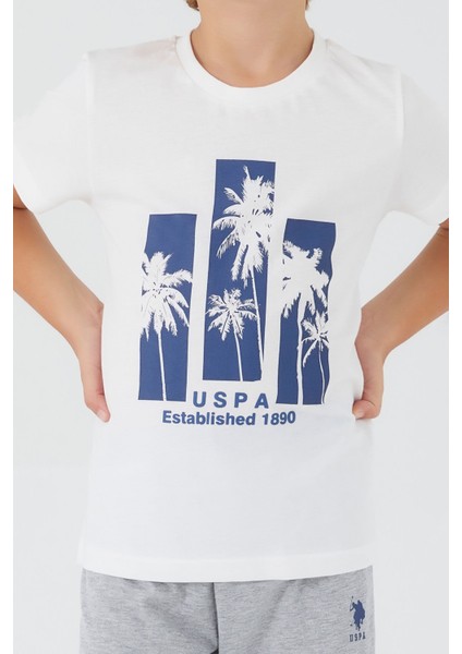 Palm Pattern Krem Erkek Çocuk Kapri Takım