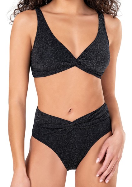 Kadın Yüksek Bel Siyah Simli Bikini Takımı fiyatları
